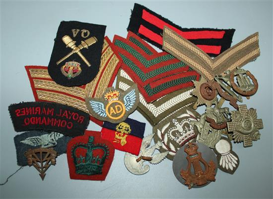 WWI War & Victory medal duo to Farrier, Star & Victory duo to Henniker, quantity Regimental cap badges, 5 silver medals, etc